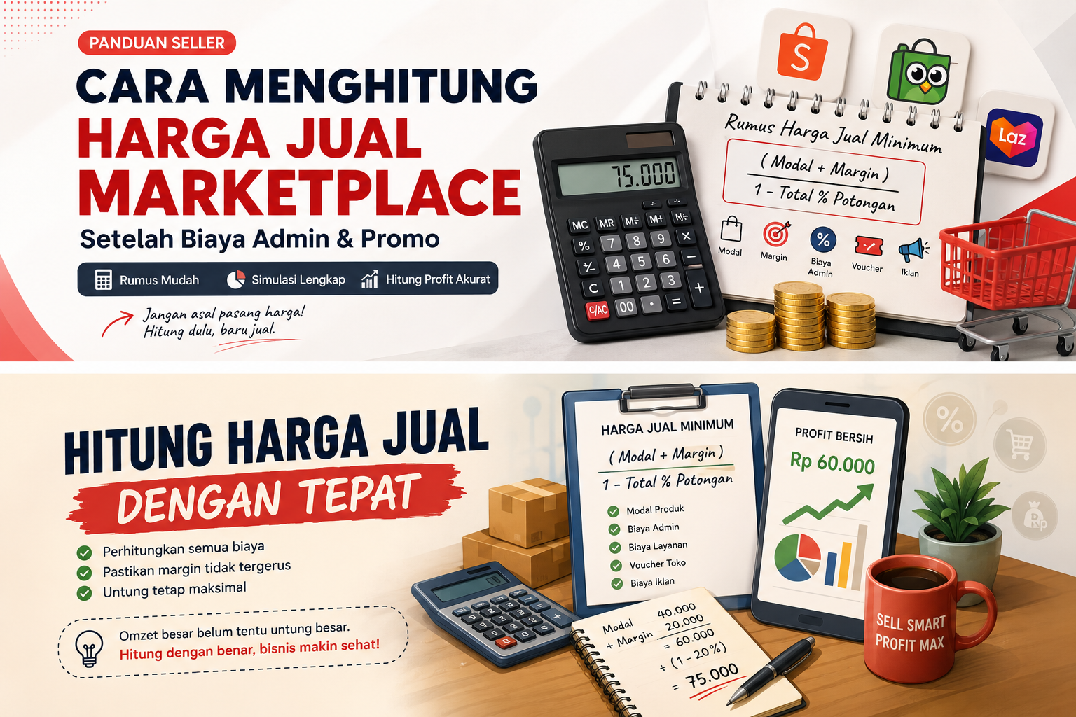 Cara menghitung harga jual marketplace setelah biaya admin dan promo
